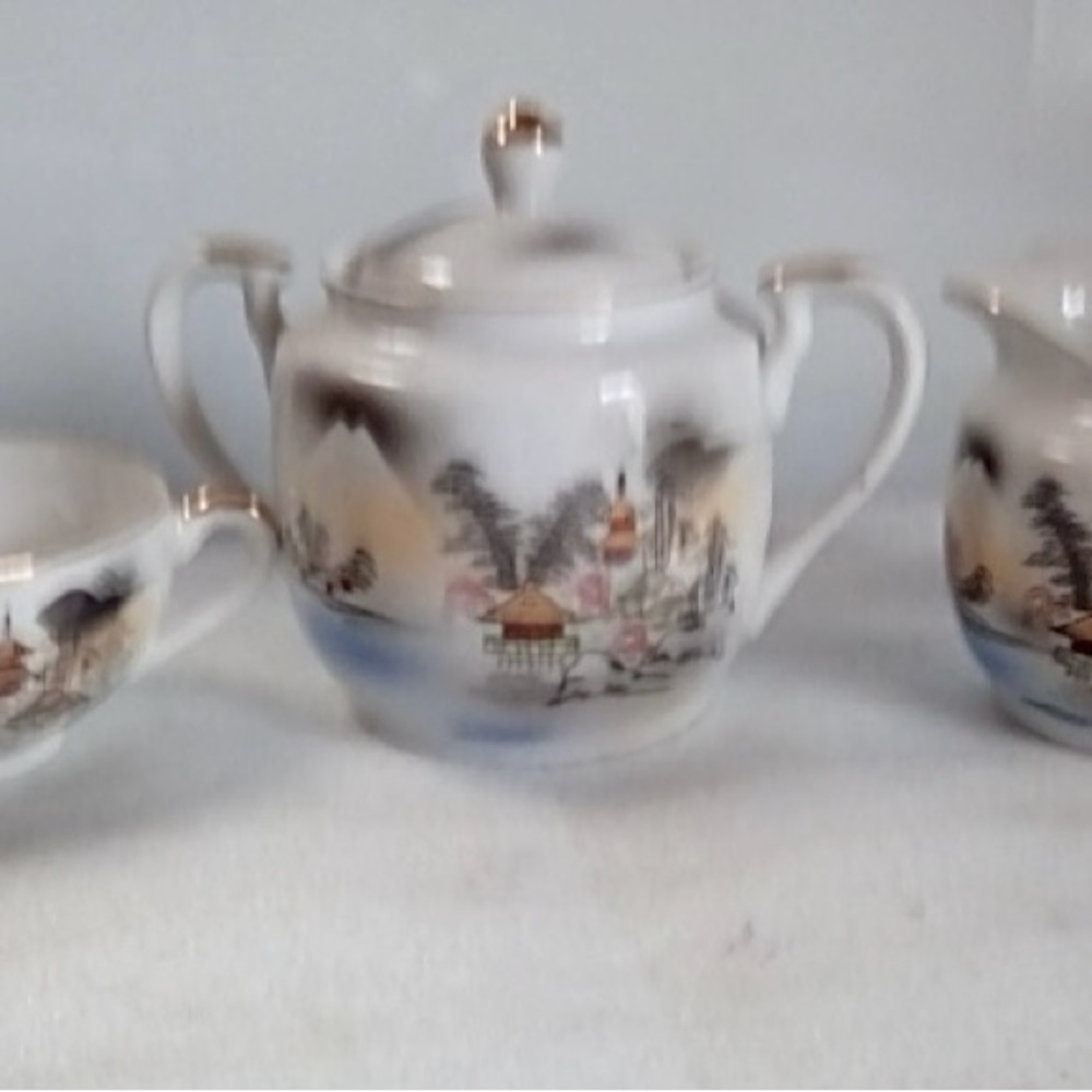 Kutani Porcelain Sugar Creamer Cup Set Vintage